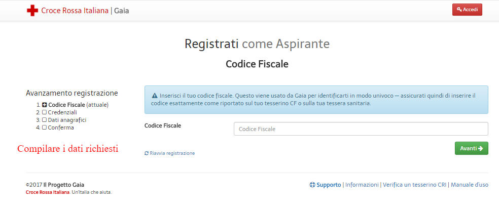 Registrati come Aspirante Codice Fiscale Il Progetto Gaia Croce Rossa Italiana
